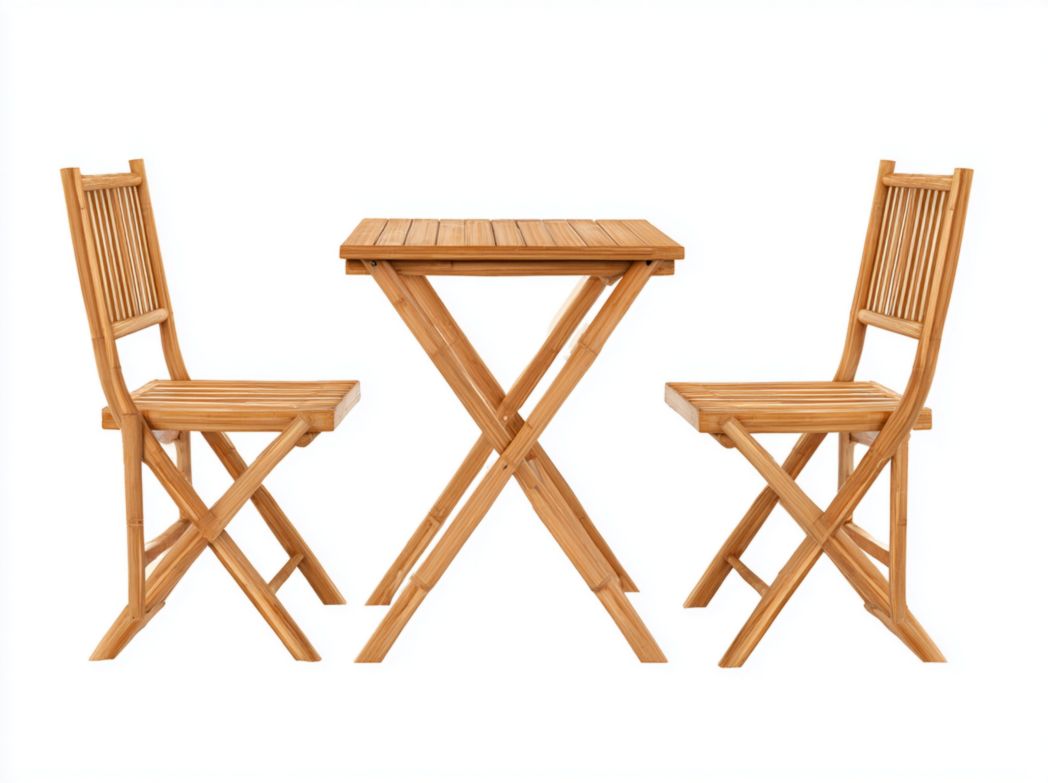 Ensemble pliant en bambou naturel avec table carrée et deux chaises