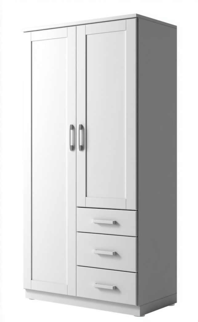 Armoire en bois deux portes et trois tiroirs structure rectangulaire blanche