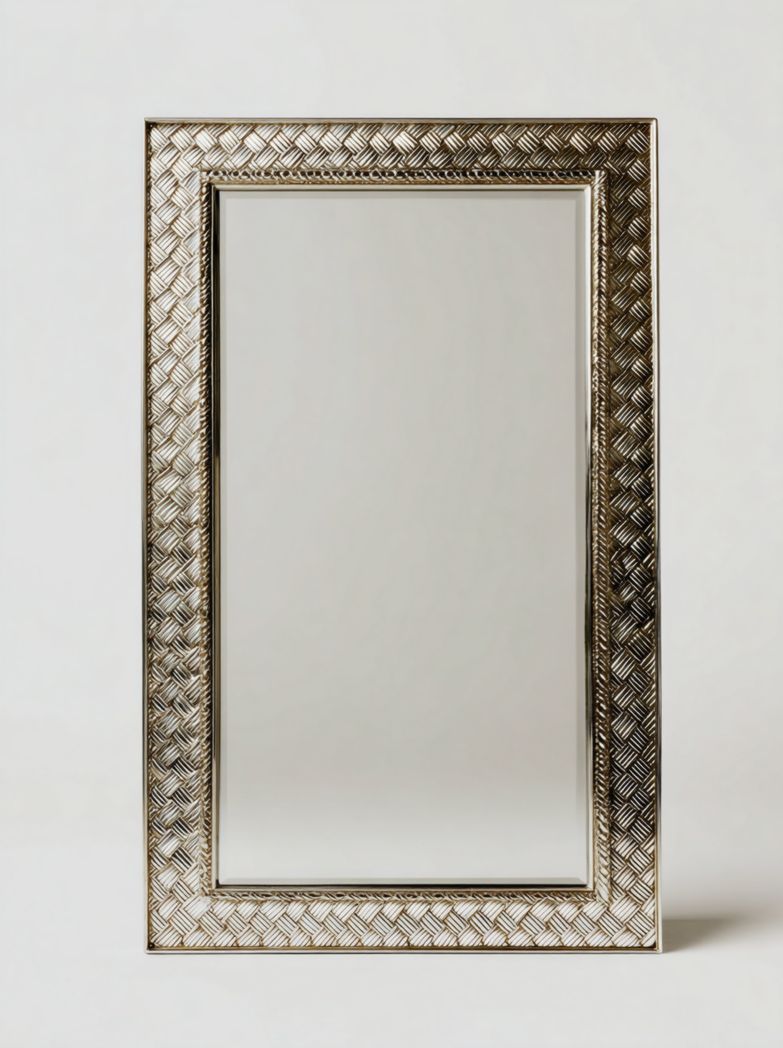 Miroir rectangulaire avec cadre métallique à motifs texturés