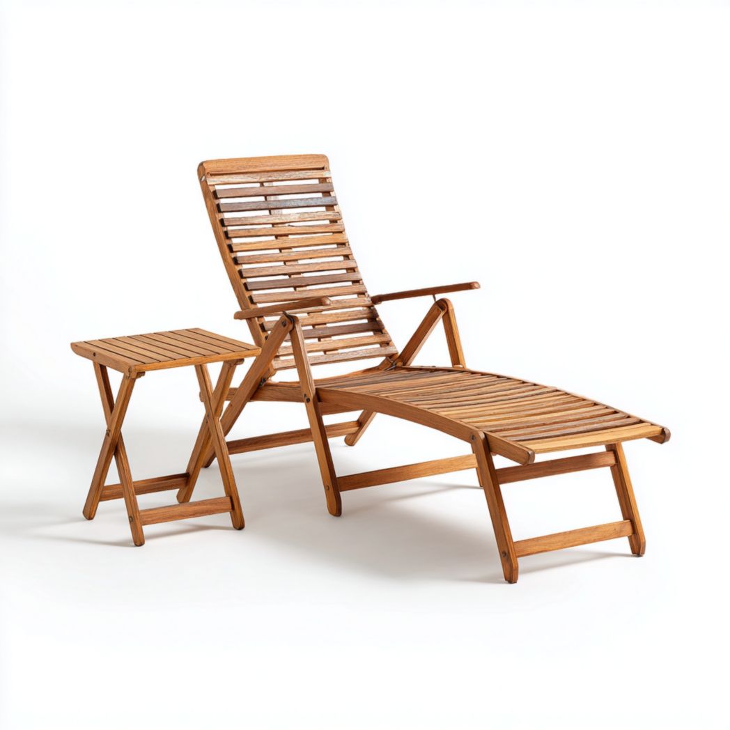 Ensemble chaise longue pliante en bois avec table d’appoint