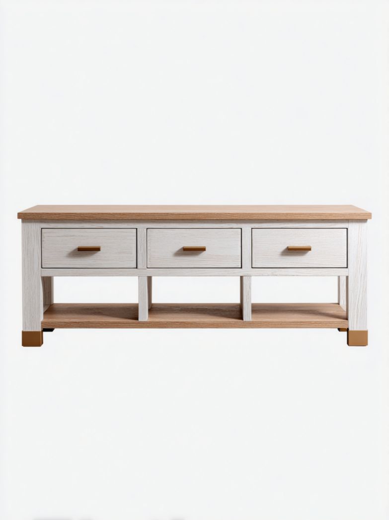 Banc en bois avec tiroirs et étagère inférieure de rangement