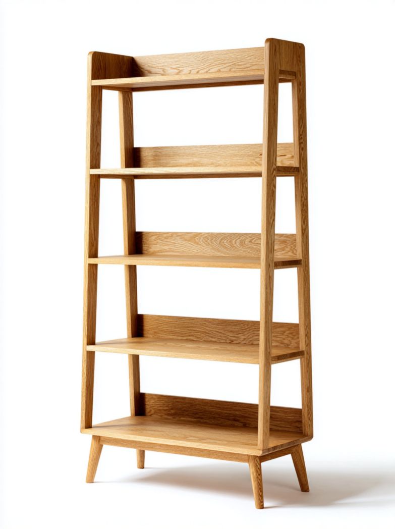 Bibliothèque en bois massif à cinq niveaux avec structure en forme de trapèze