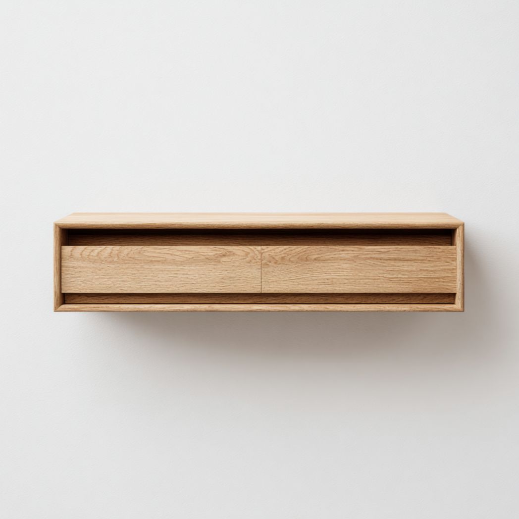 Meuble TV suspendu en bois avec deux tiroirs