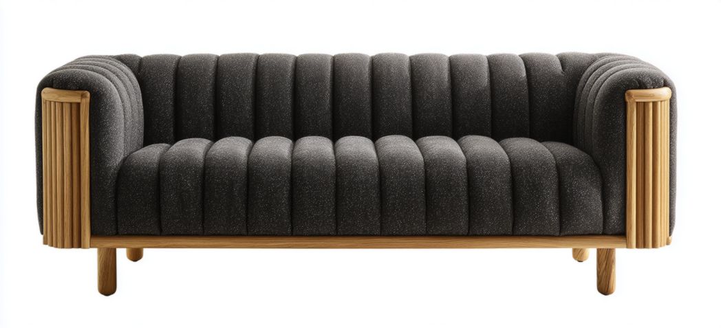 Canapé 2 places en tissu gris foncé avec cadre en bois, sans coussins