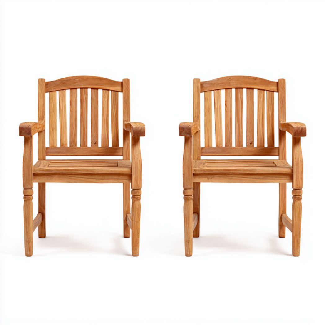 Lot de 2 fauteuils en bois naturel avec dossier à lattes
