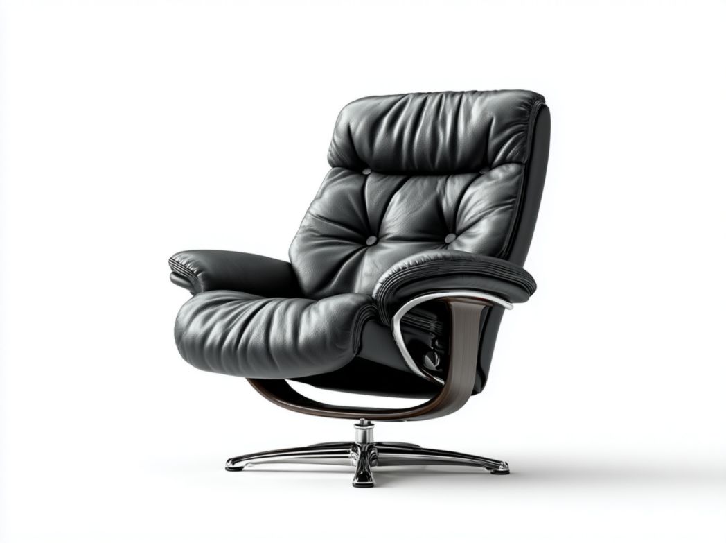 Fauteuil pivotant en cuir noir avec base en métal