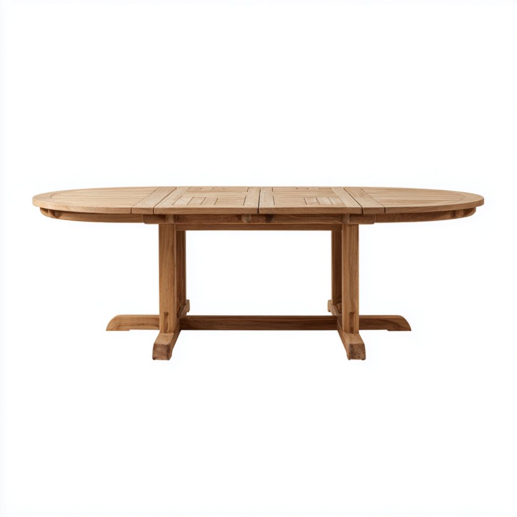 Table extensible rectangulaire avec extrémités ovales en bois massif naturel