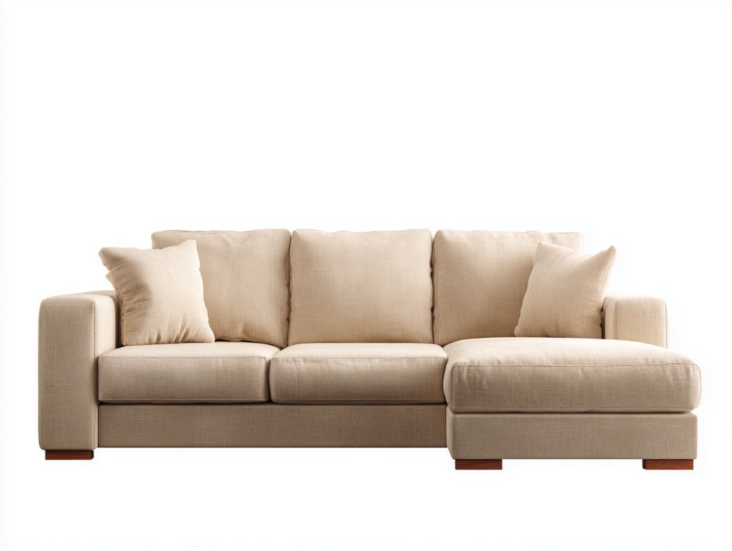 Canapé 3 places tissu beige méridienne droite 2 coussins