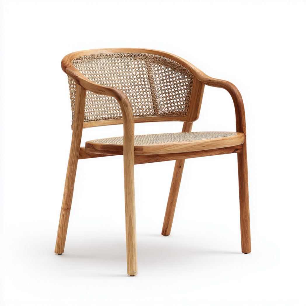 Fauteuil en bois massif avec assise et dossier en cannage