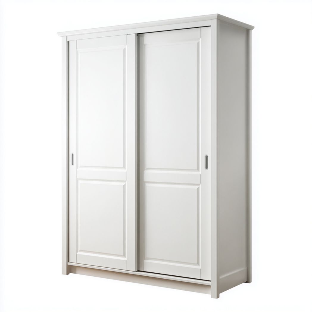 Armoire en bois blanc à deux portes coulissantes sans tiroirs