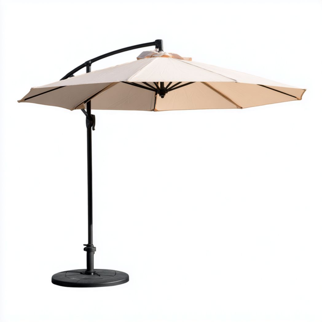 Parasol déporté de jardin en polyester beige avec structure métallique