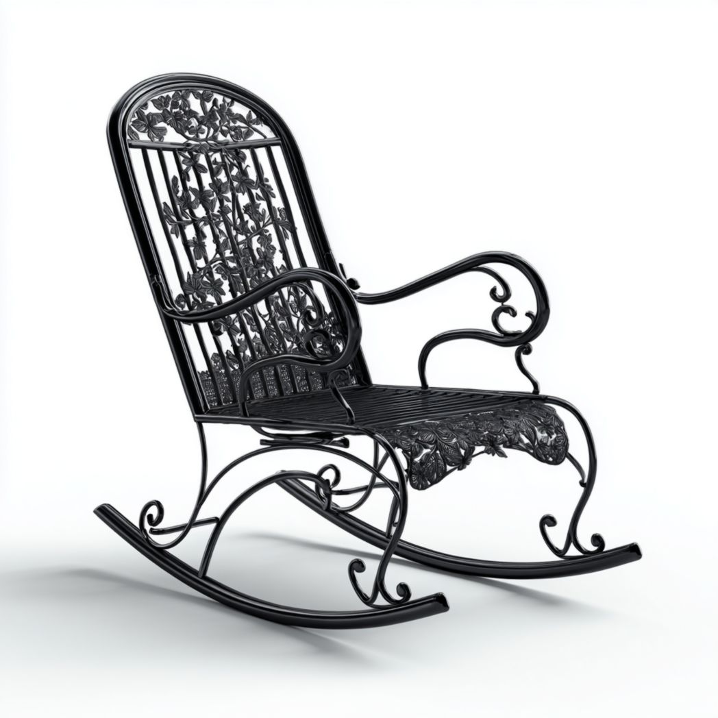 Fauteuil à bascule en métal noir avec décor ajouré