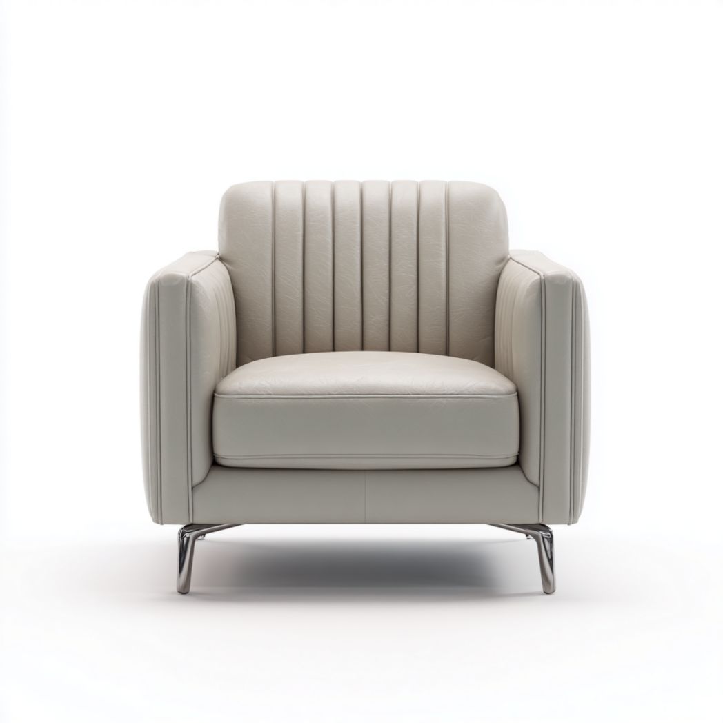 Fauteuil en cuir gris clair avec pieds en métal