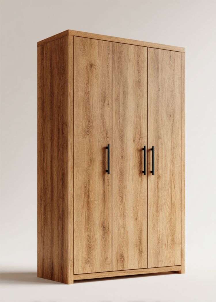 Armoire en bois à trois portes avec poignées noires sans tiroir