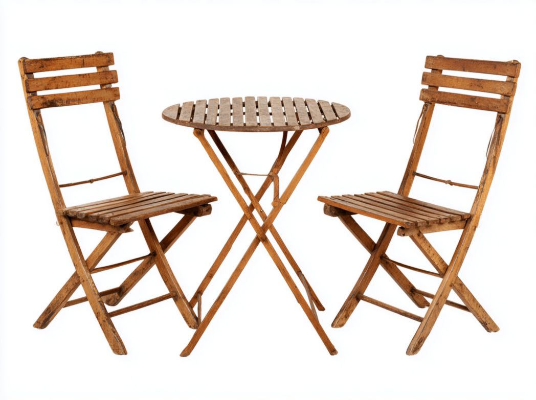 Ensemble pliant en bois naturel avec table ronde et deux chaises
