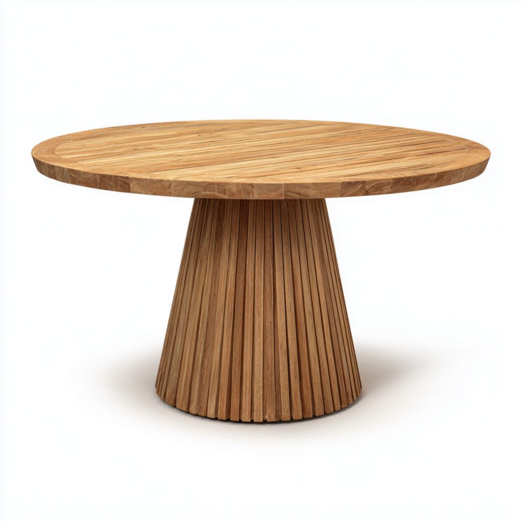 Table ronde en bois massif avec base conique