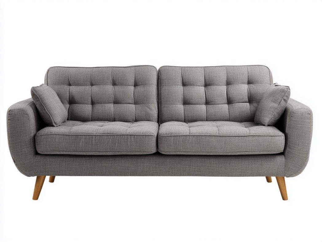 Canapé 2 places tissu gris 2 dossiers 2 coussins