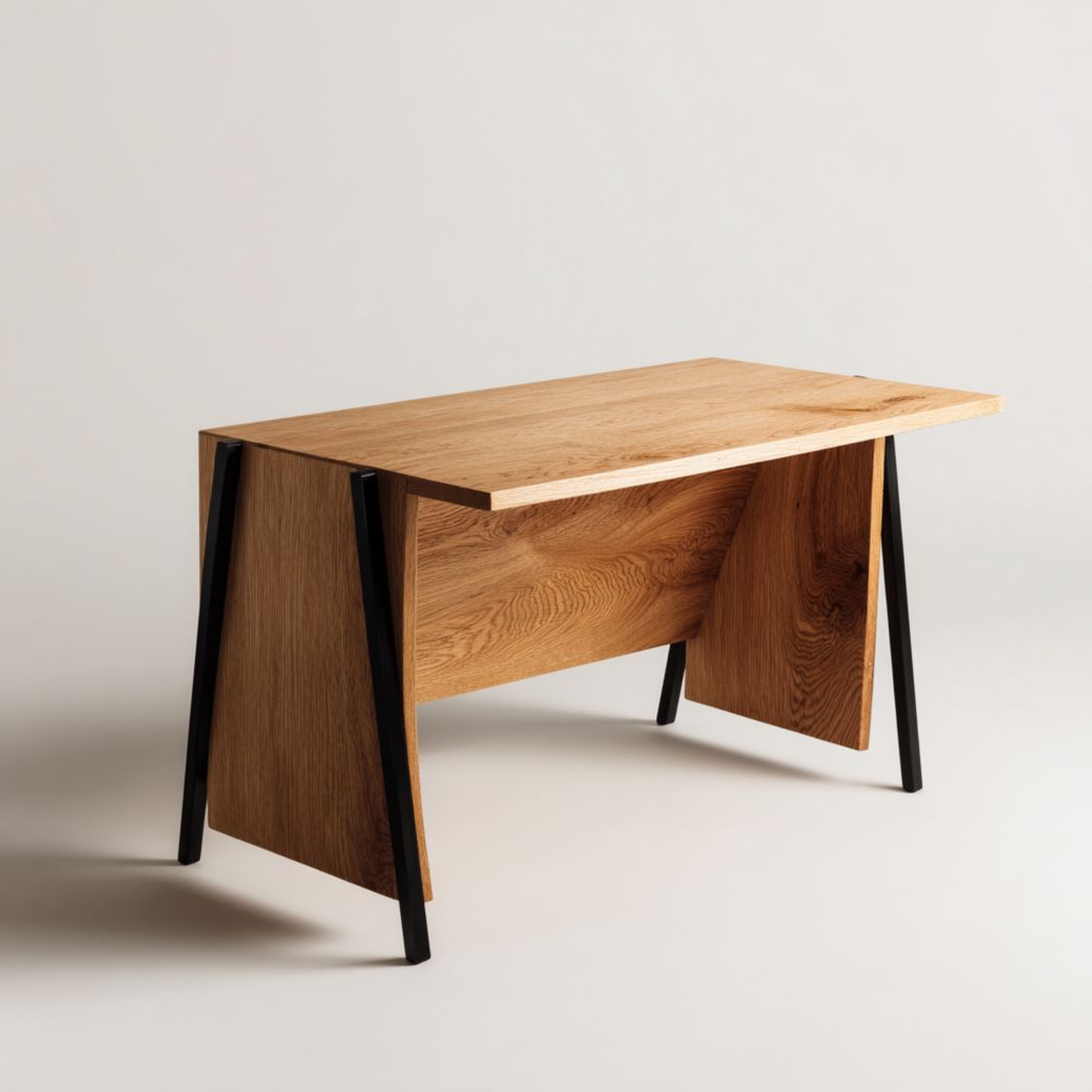 Table basse rectangulaire en chêne avec structure en métal noir