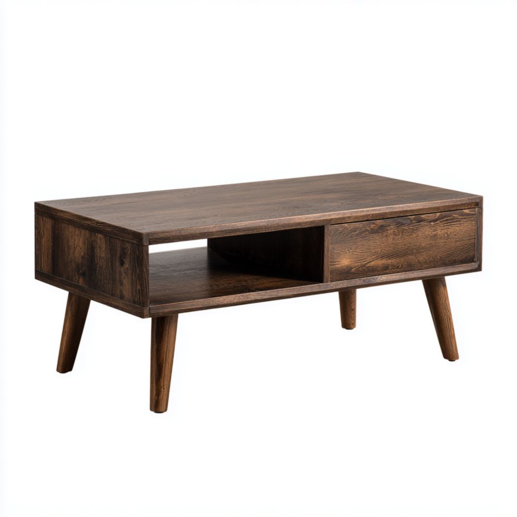 Table basse rectangulaire en bois foncé avec rangement