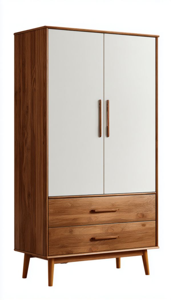 Armoire bicolore en bois deux portes et deux tiroirs structure rectangulaire