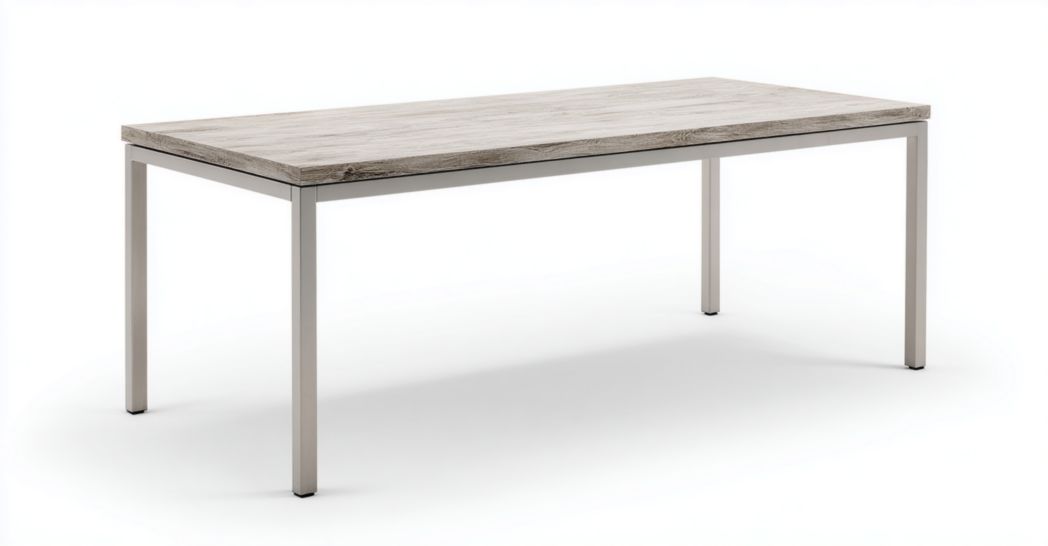 Table de jardin rectangulaire à plateau effet bois clair et structure en métal