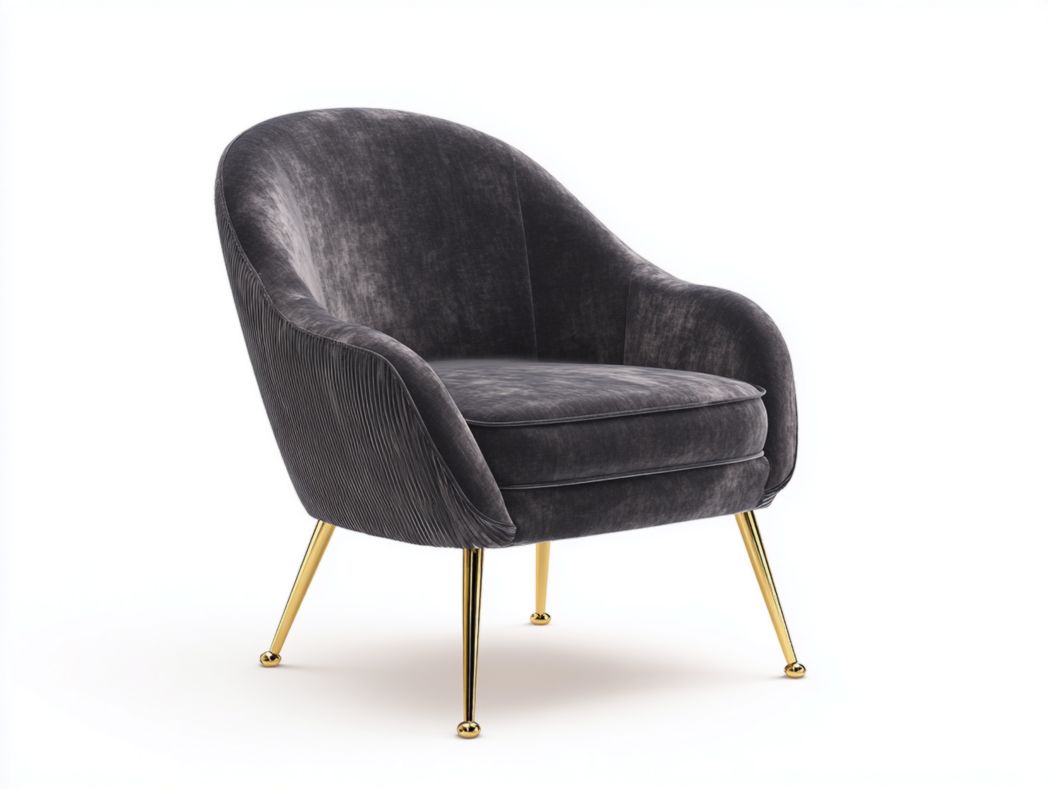Fauteuil en velours gris foncé avec pieds en métal doré
