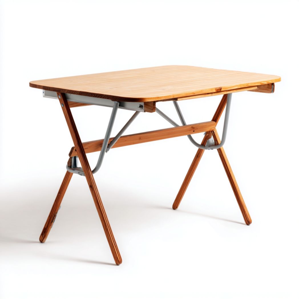 Table pliante rectangulaire plateau bois naturel structure métal gris