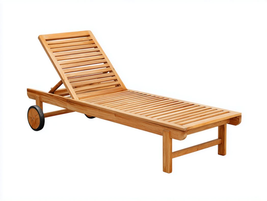 Chaise longue en bois naturel réglable avec roulettes