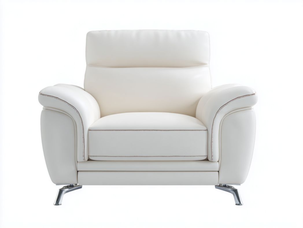 Fauteuil en cuir blanc cassé avec pieds en métal