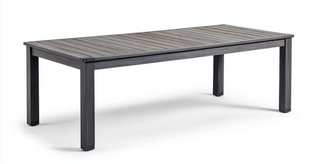 Table de jardin rectangulaire effet bois gris foncé avec cadre en aluminium