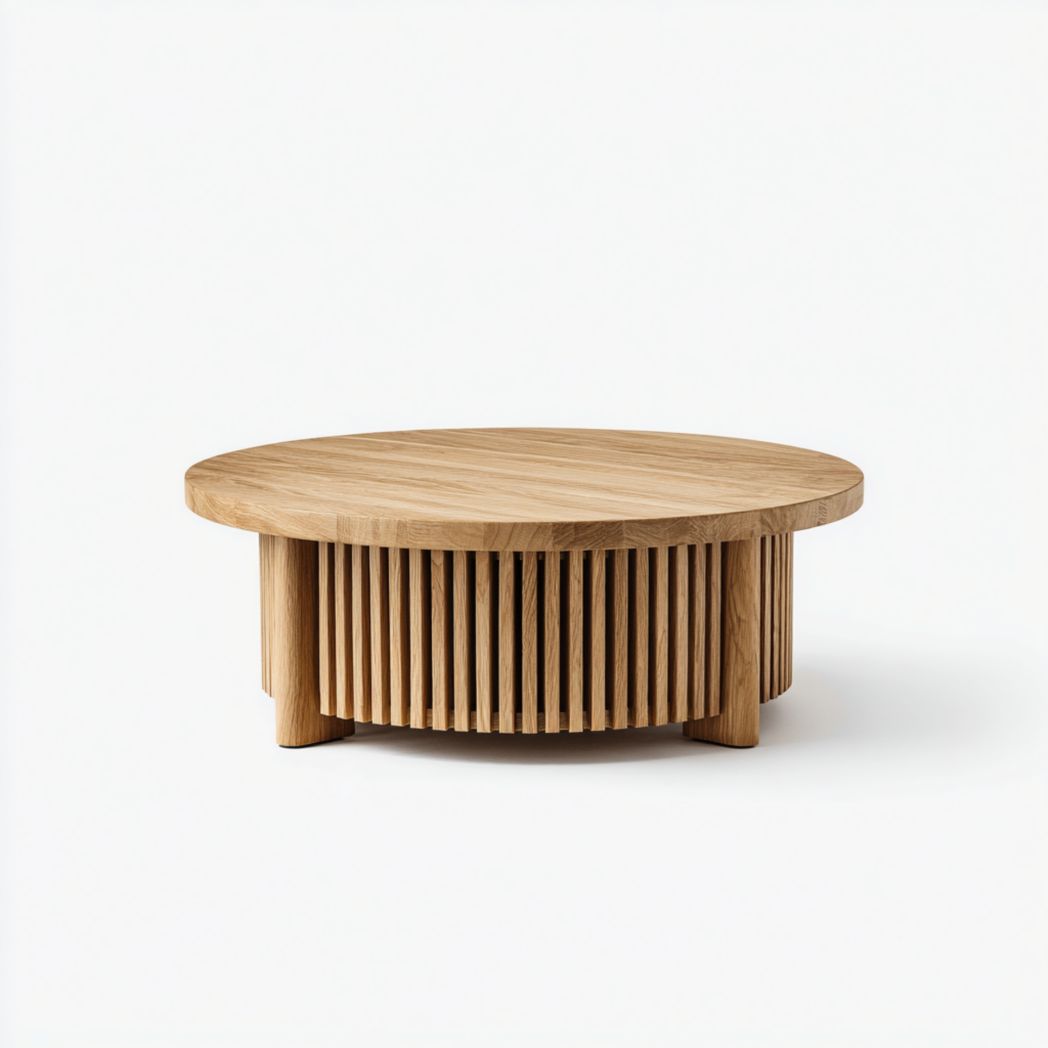 Table basse ronde en bois naturel à base ajourée