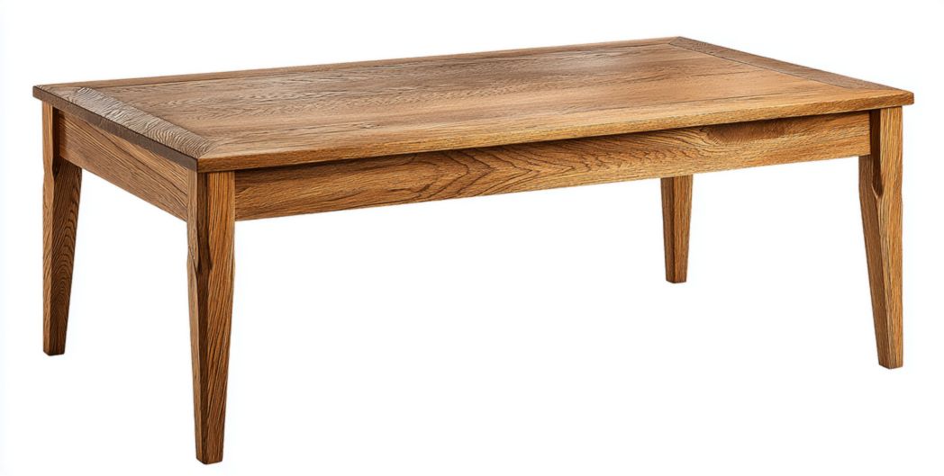Table basse rectangulaire en bois massif couleur bois foncé, sans tiroir ni porte