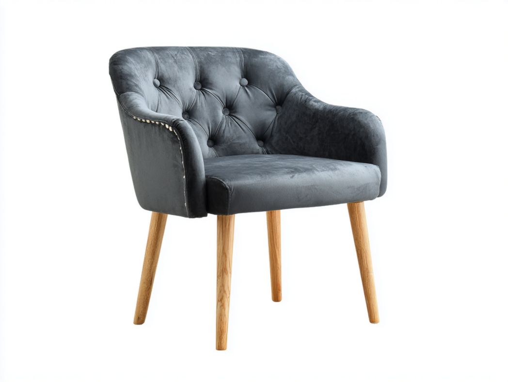 Fauteuil à boutons en daim gris foncé