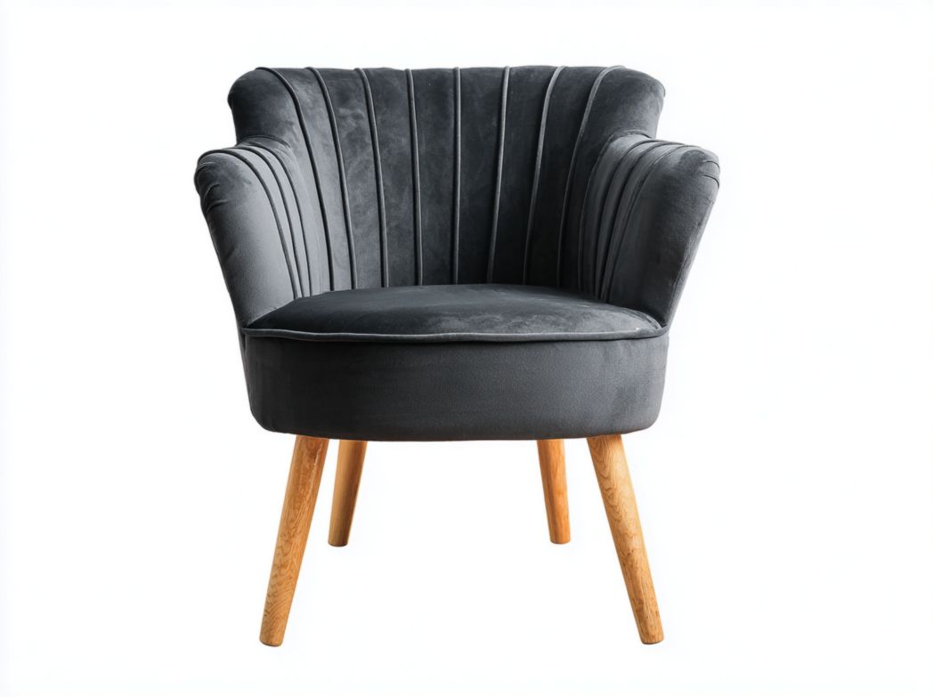 Fauteuil en velours gris foncé avec pieds en bois