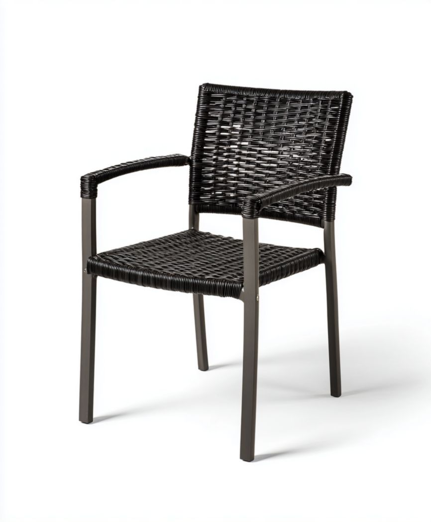 Chaise de jardin en aluminium gris avec assise et dossier tressés noirs