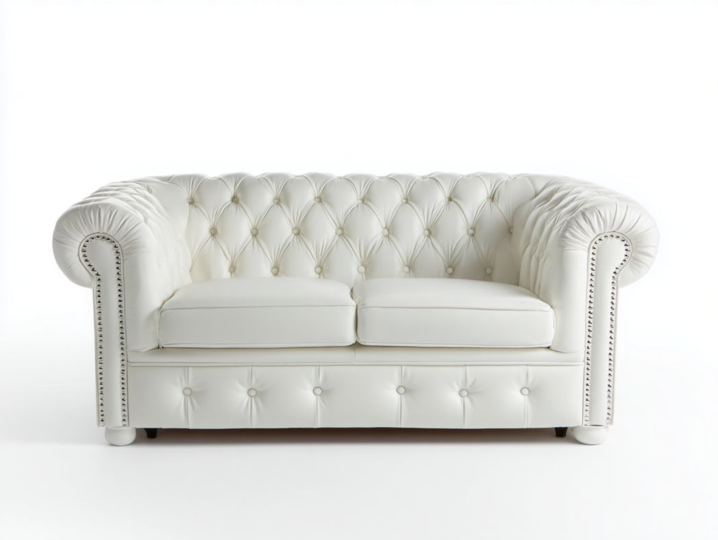 Canapé 2 places en similicuir blanc capitonné