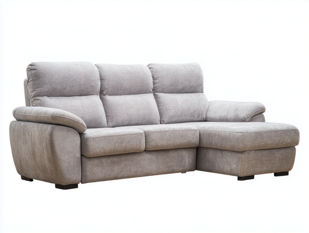 Canapé d’angle tissu gris clair 3 dossiers sans coussin