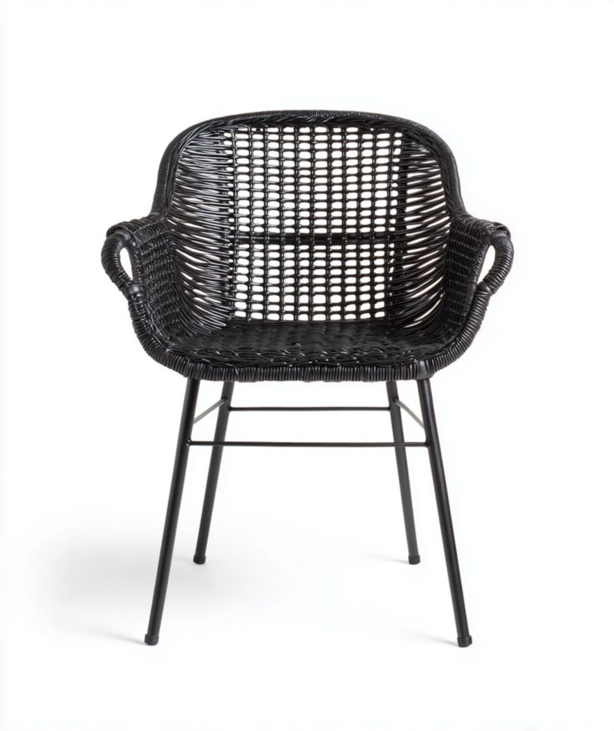 Chaise de jardin en métal noir avec assise et dossier tressés