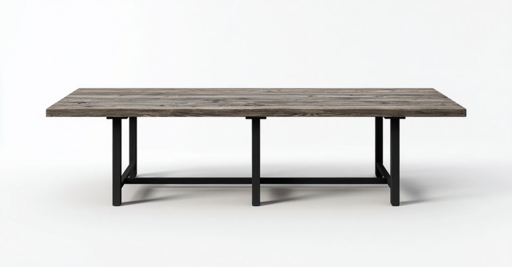 Table de jardin rectangulaire plateau bois brun foncé et structure métallique noire