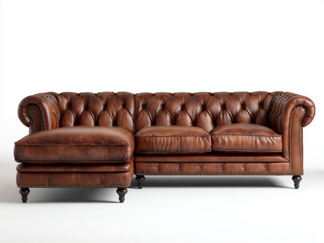 Canapé d’angle Chesterfield cuir marron