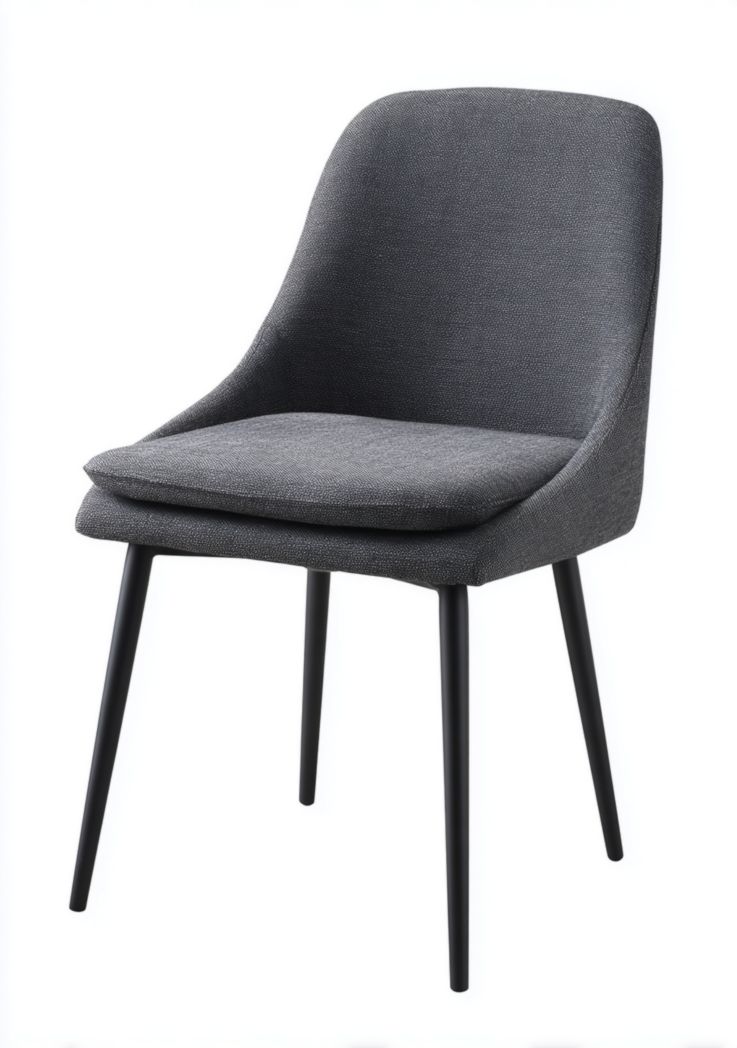 Chaise de salle à manger en tissu gris foncé avec dossier arrondi, assise rembourrée amovible et pieds en métal noir