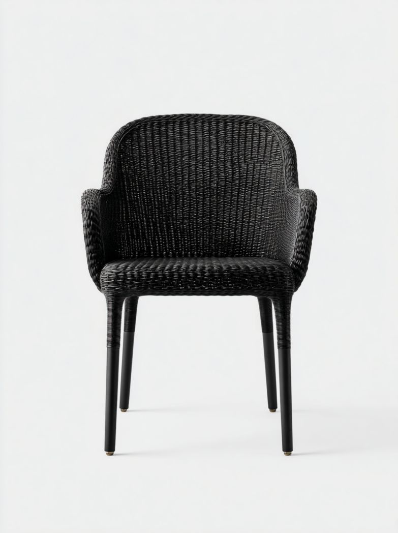 Chaise de jardin dossier haut en résine tressée noire avec accoudoirs