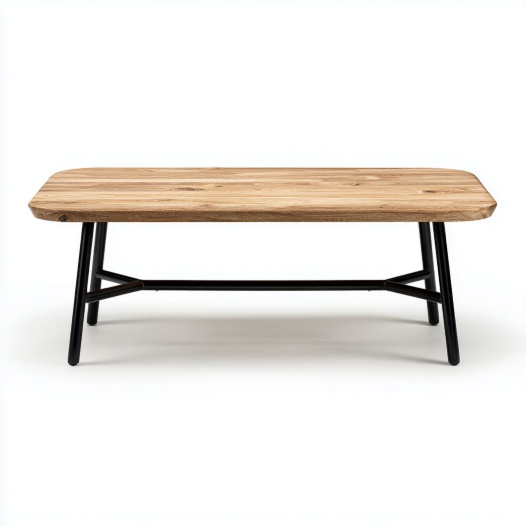 Table basse rectangulaire plateau bois pieds métal noir sans tiroir ni porte
