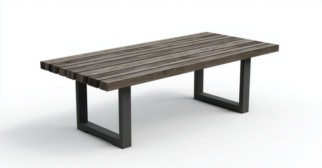 Table de jardin rectangulaire à plateau lattes bois gris foncé et structure métallique