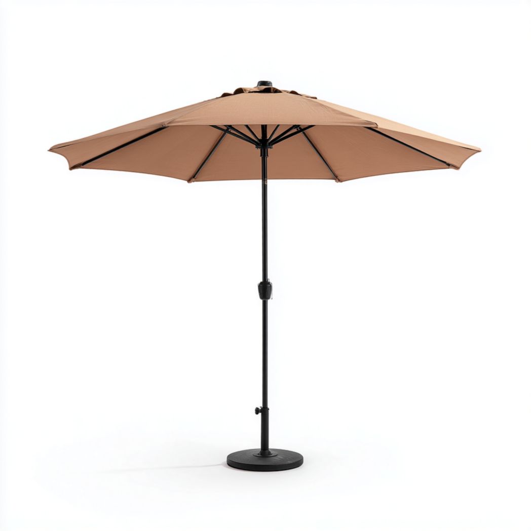 Parasol de jardin droit rond en polyester brun