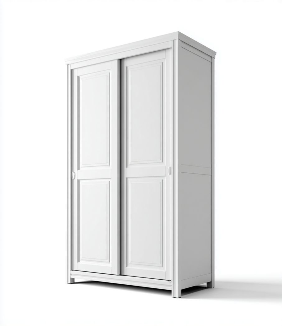 Armoire en bois blanche à deux portes coulissantes