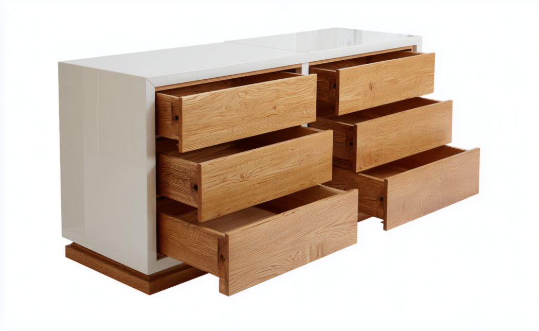 Commode à six tiroirs en bois avec structure blanche