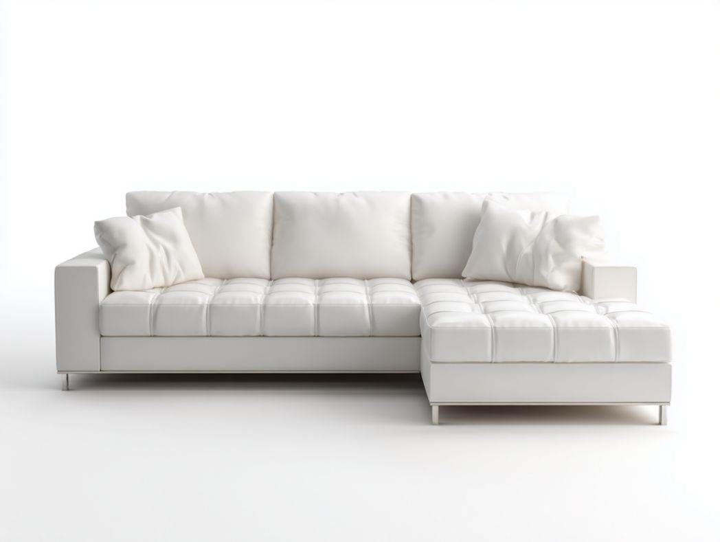 Canapé d’angle en similicuir blanc 3 dossiers 2 coussins