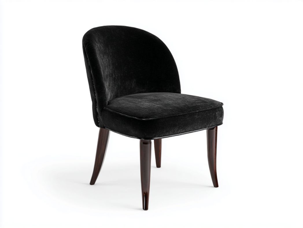 Fauteuil en velours noir avec pieds en bois foncé