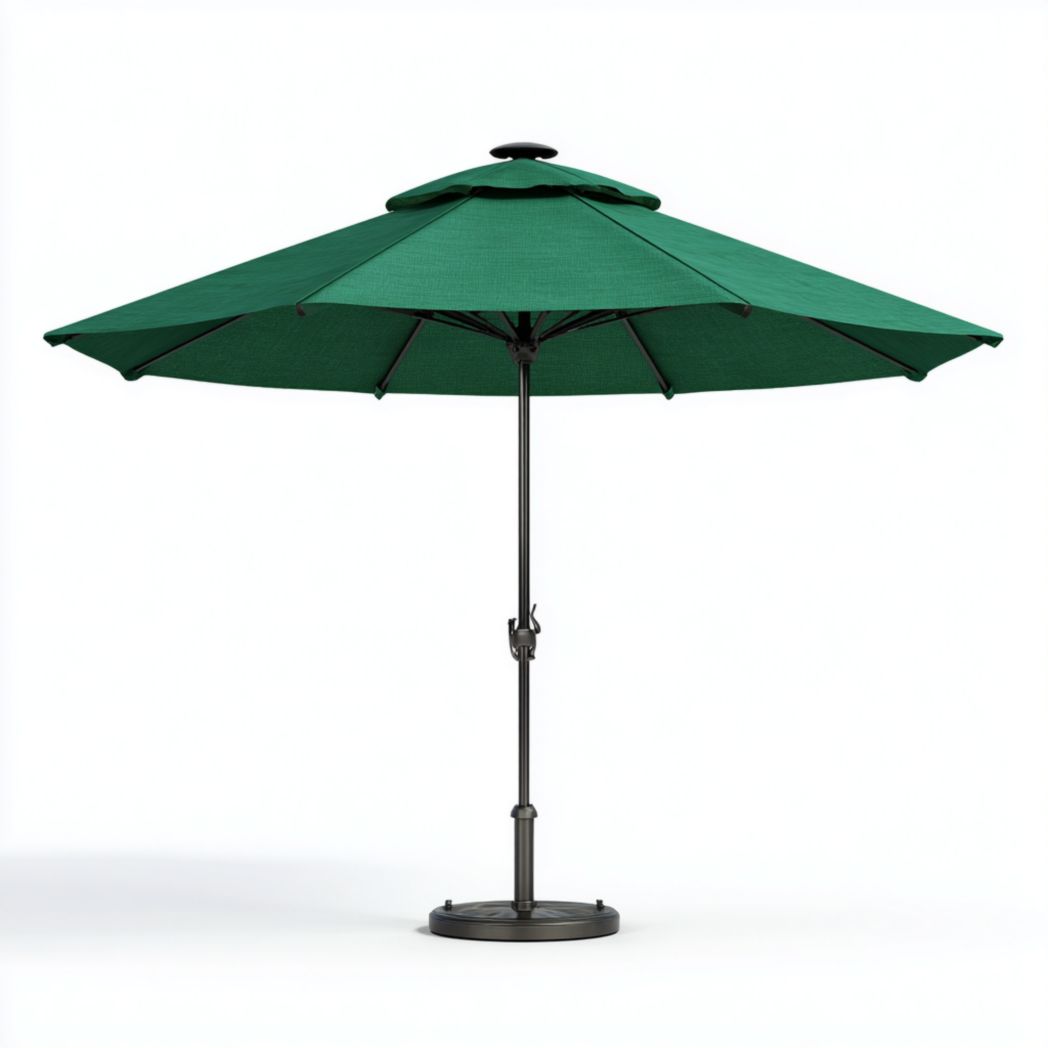 Parasol de jardin rond double toit en aluminium vert foncé